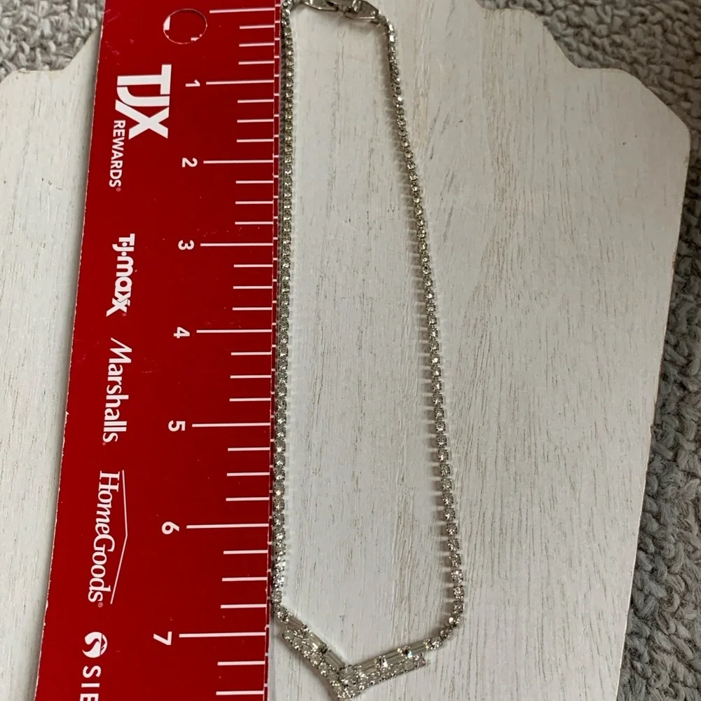 Vintage Rhinestone V Necklace Chevron Tennis Style Silver Tone Sparkle - Picture 5 of 9